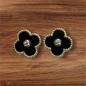 Adina Eden CZ Bezel Colored Stone Clover Stud Earrings